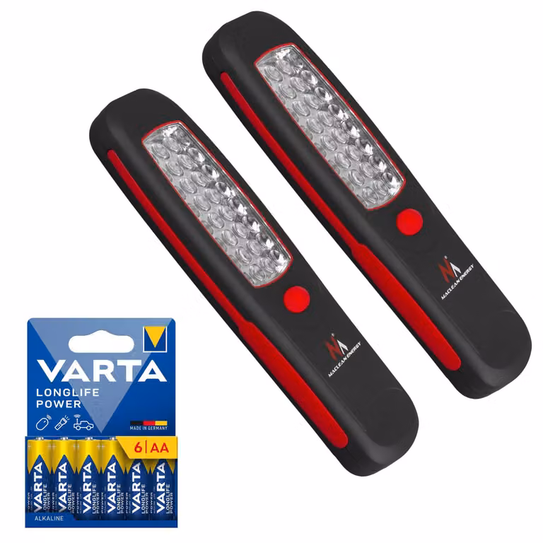 2x lampada da officina con torcia elettrica 24 LED gancio batterie