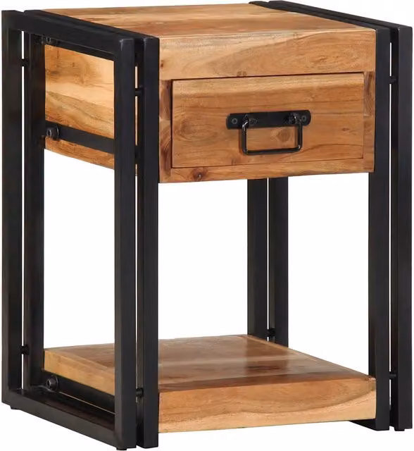 Set di 2 Armadi da Notte vidaXL in Legno di Acacia Marrone Rustico L/P/H: 40 x 35 x 50 cm – 2