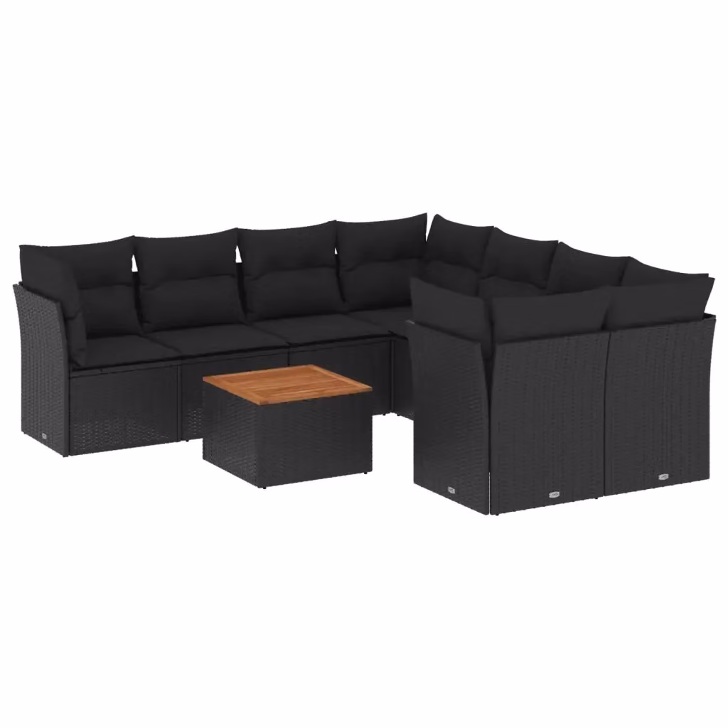Set di divani da giardino vidaXL in 9 pezzi con cuscini e tavolino da esterno in polyrattan nero – 2