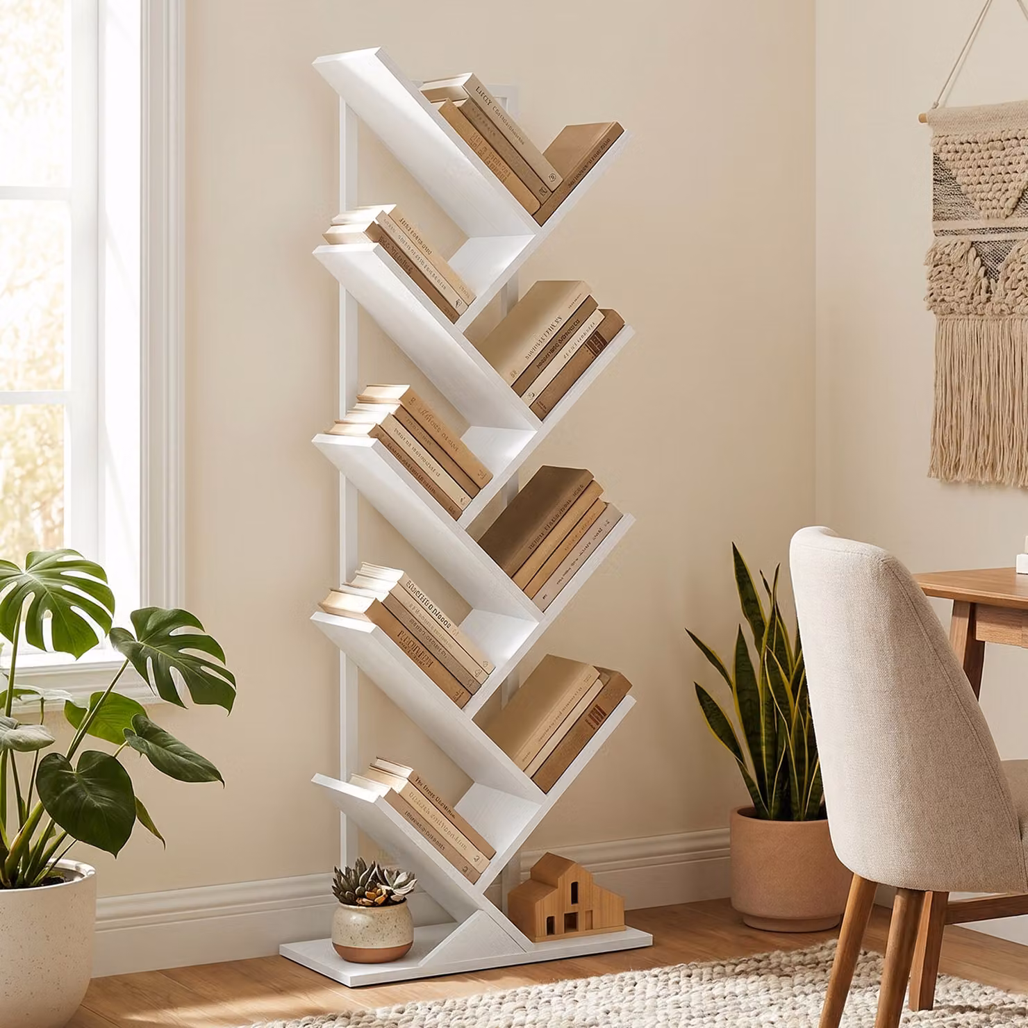 Libreria a forma di albero HOMCOM con 9 livelli, scaffale industriale autoportante in metallo per CD e DVD, colore bianco – 2