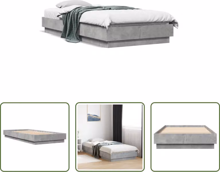 The Living Store Struttura per letto in cemento grigio 100x200 cm Materiale a base di legno
