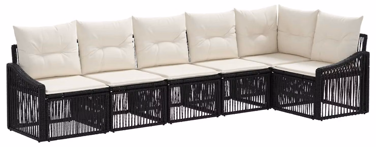 Set da giardino composto da 6 pezzi, colore nero, realizzato in rattan sintetico