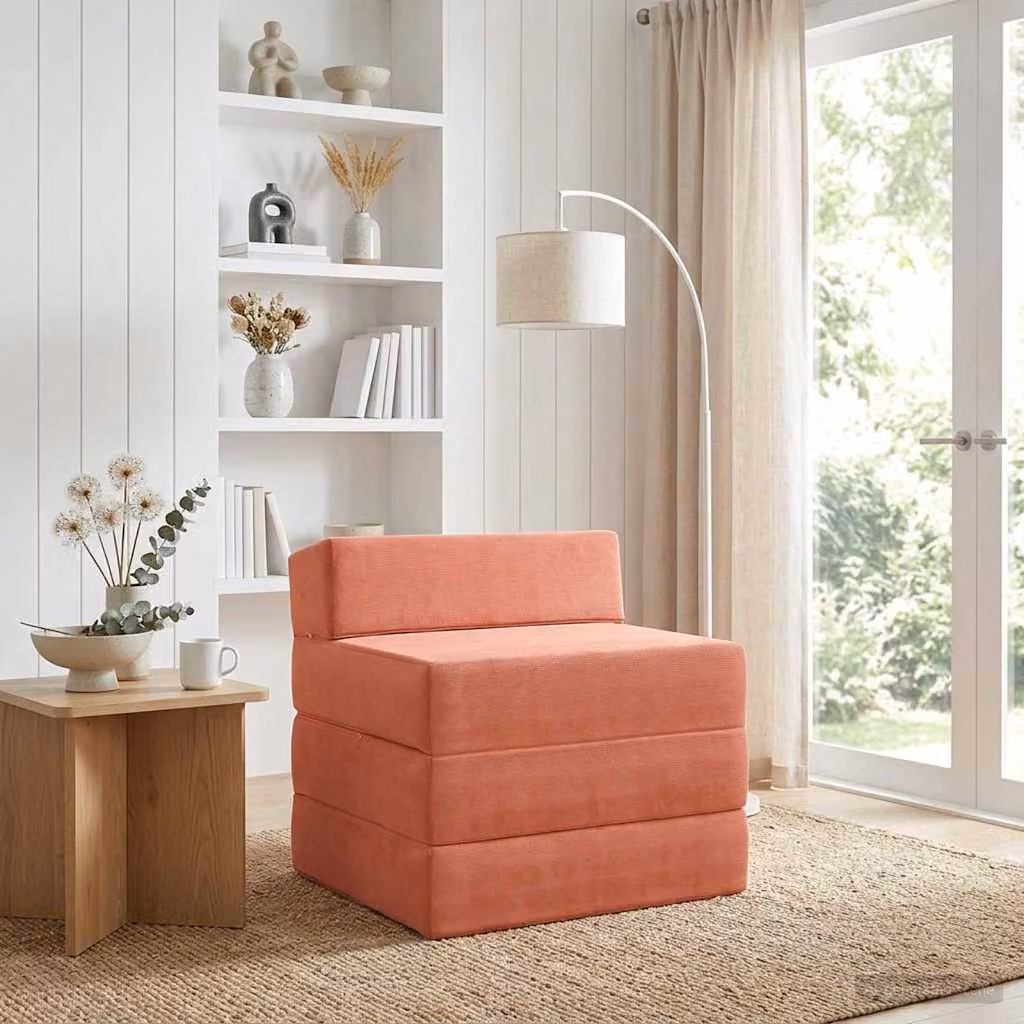 vidaXL Divano Letto Pieghevole Moderno in Tessuto Rosso Arancio L: 200 cm, P: 70 cm, H: 15 cm