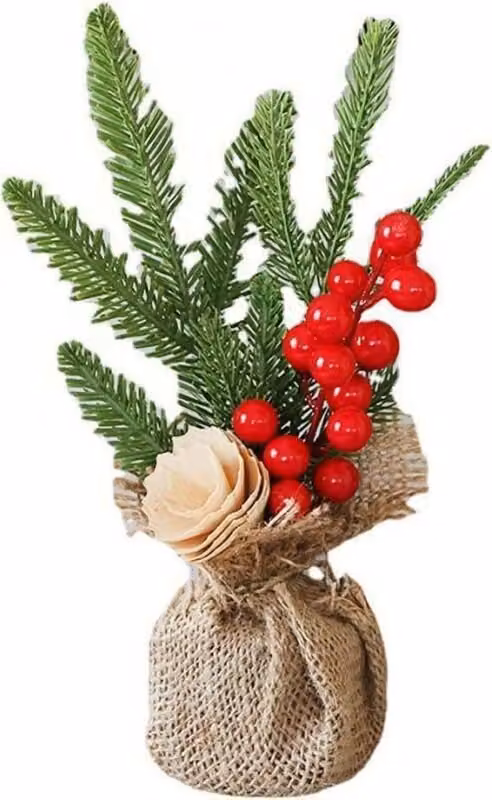 Albero di Natale decorativo con agrifoglio in vaso, plastica, 25,5 cm x 11 cm