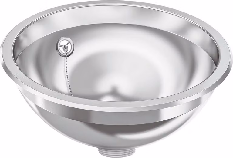 KWC AR lavabo rotondo, RONDO, acciaio inox, hgl, 295x119 mm, troppopieno, filo di scarico e troppopieno.