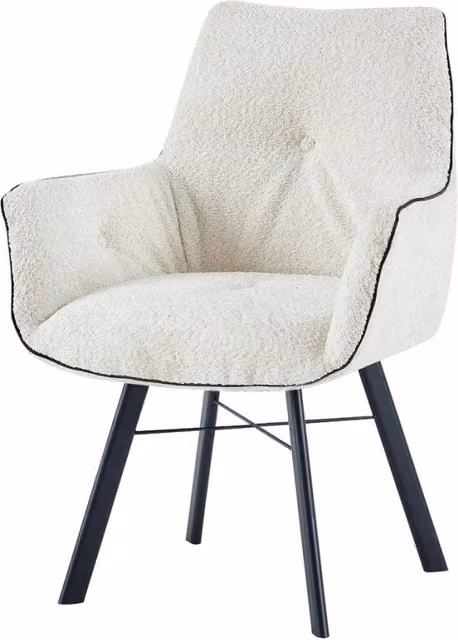 Poltrona da pranzo Allie 100 KENDRA HOME in tessuto bouclé color panna con braccioli – 1