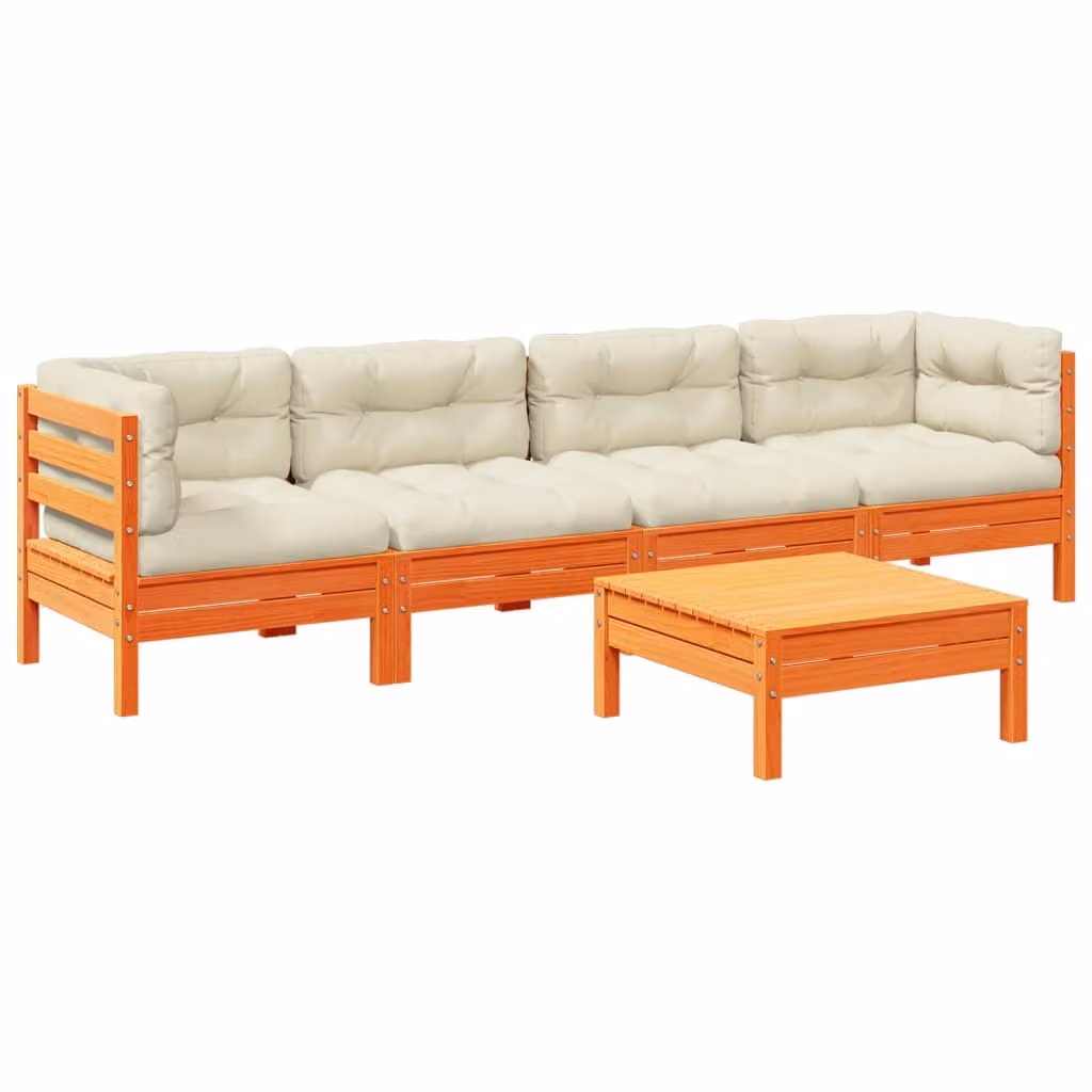 Maison Exclusive - Set Divani Giardino 5pz con Cuscini Marrone Cera Massello Pino