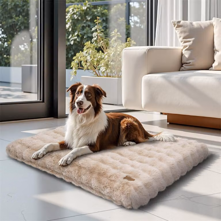 WISFOR letto per cani divano per cani materasso per cani cuscino in peluche, impermeabile lavabile rivestimento rimovibile XL: 105 x 70 x 12 cm, beige