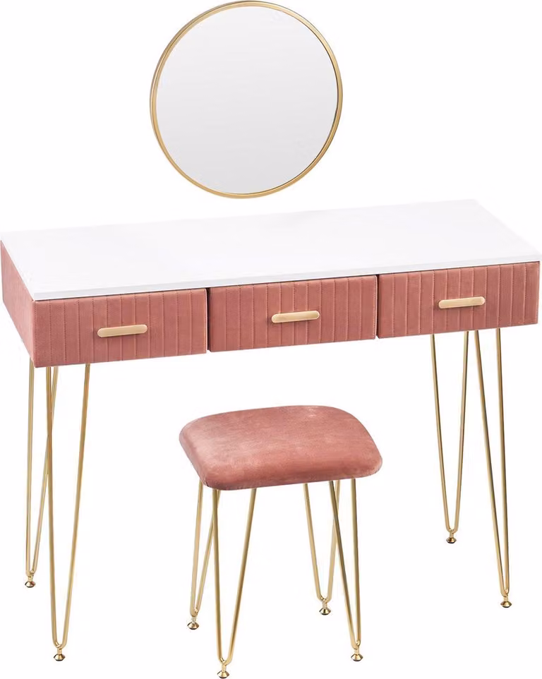 Happyment Make-up Table DeLuxurious - Con specchio e crocifisso - Bambini e adulti - Tavolo da trucco per ragazze - Bianco/Oro - 80x40x76cm