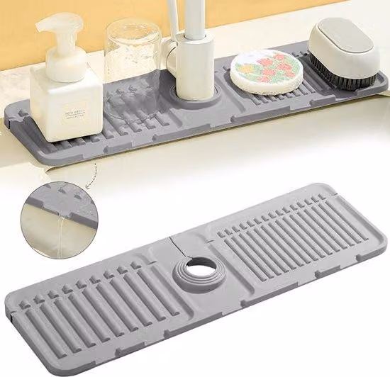 Tappetino di silicone per rubinetto, 44,5 x 14,5 cm, silicone, tappetino per rubinetto, tappetino per rubinetto, protezione per il piano di lavoro in cucina e in bagno