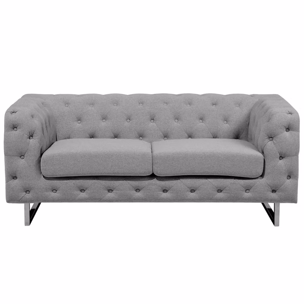 Divano Chesterfield a 2 posti BELIANI in tessuto grigio con cuscini inclusi per il tuo soggiorno – 2