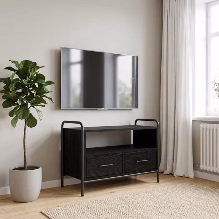 Mobile TV vidaXL moderno in legno e metallo nero, L 67,5 cm x P 33 cm x H 50 cm