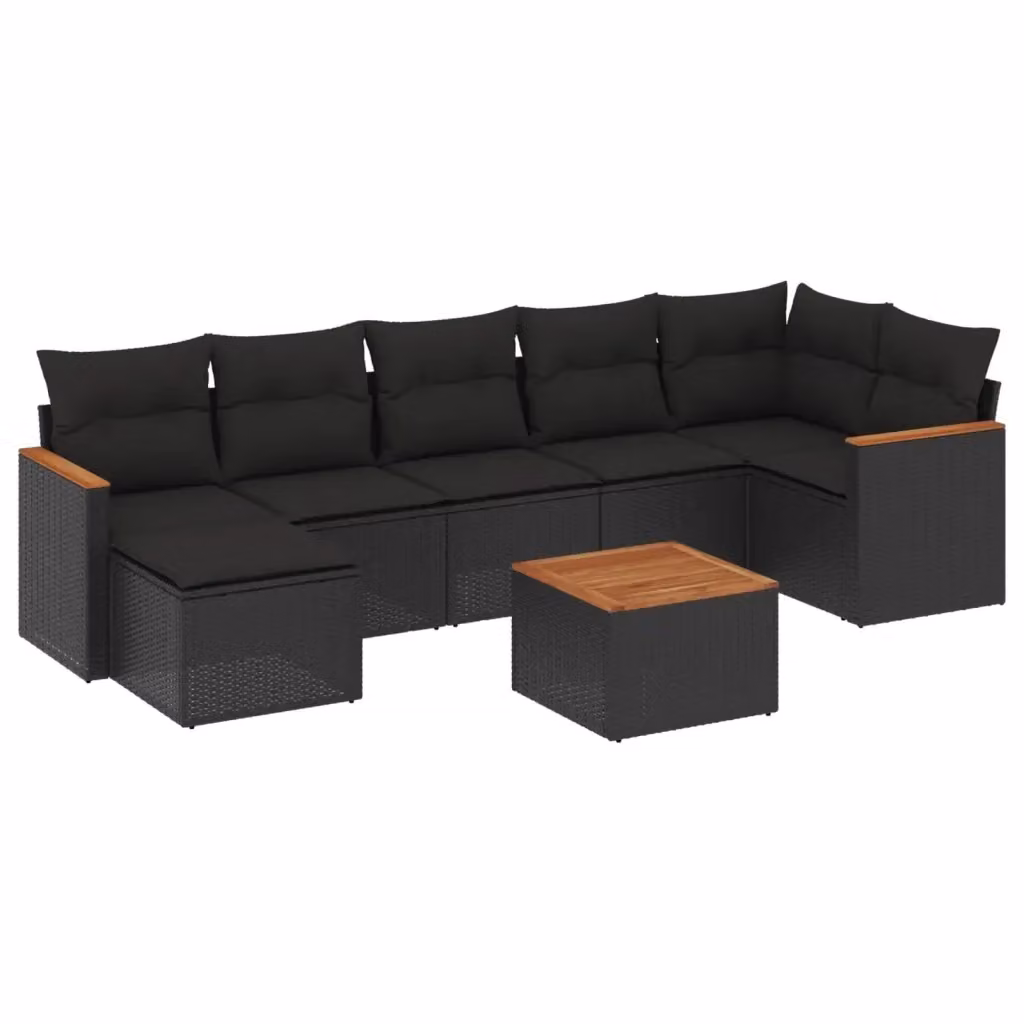 Set Divani da Giardino a L vidaXL in Polyrattan Nero con 8 Cuscini e Tavolino da Esterno – 2