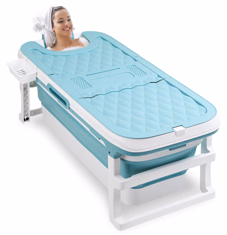 Ikodm Vasca da bagno per adulti, 132x60x50 cm, vasca da bagno pieghevole e portatile con copertura, ideale per la doccia e il relax