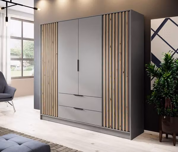 Armadio "Nelly" ad ante battenti grigio rovere Artisan larghezza 206cm