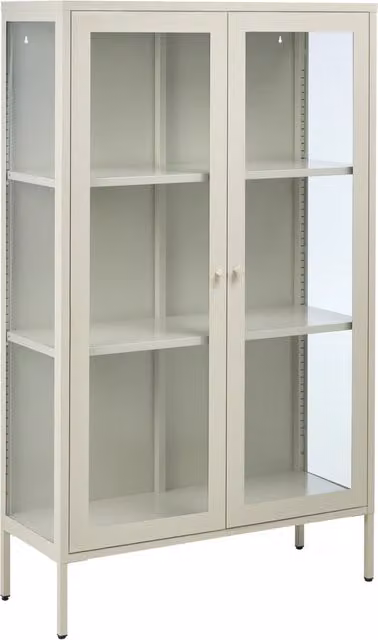 Credenza in metallo di colore beige 90 x 35 cm con 2 porte in vetro soggiorno moderno