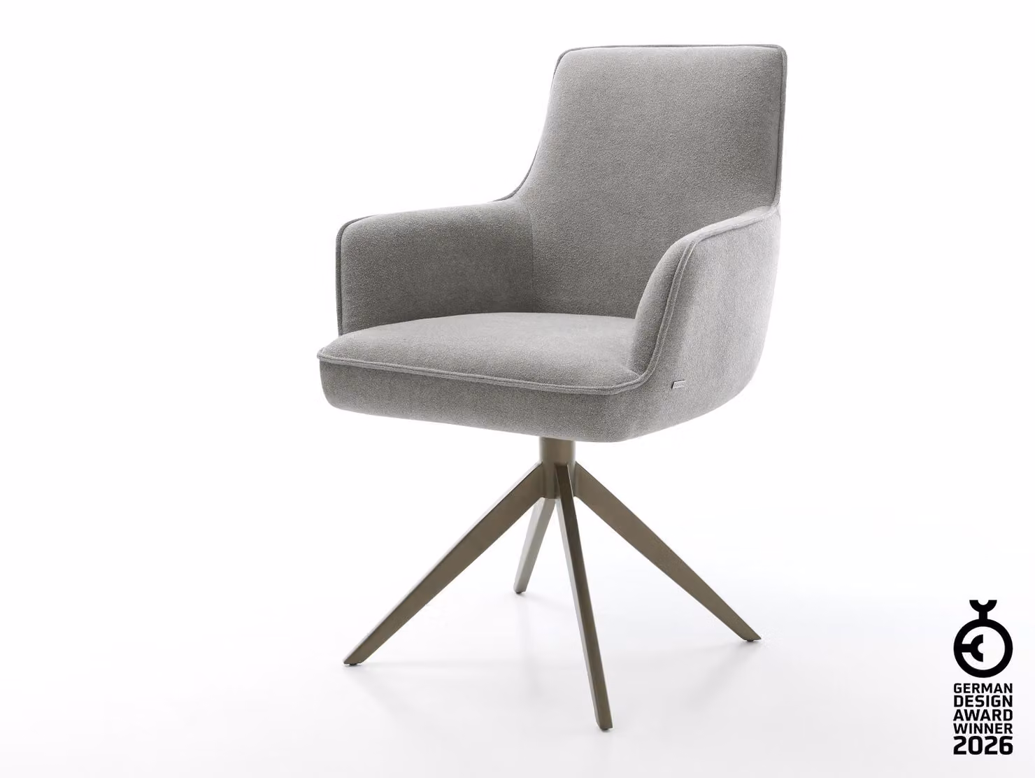 DELIFE sedia girevole Heira-Flex con braccioli in tessuto strutturato soft grey telaio trasversale finitura effetto largo titanio funzione dondolo ruotabile a 360° nucleo a molle tascabili
