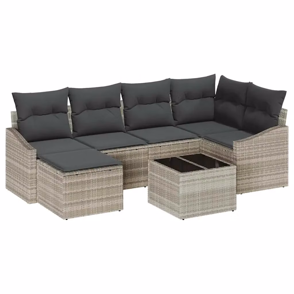 Set da pranzo per giardino e terrazzo vidaXL in polyrattan con 7 pezzi, colore grigio chiaro – 2