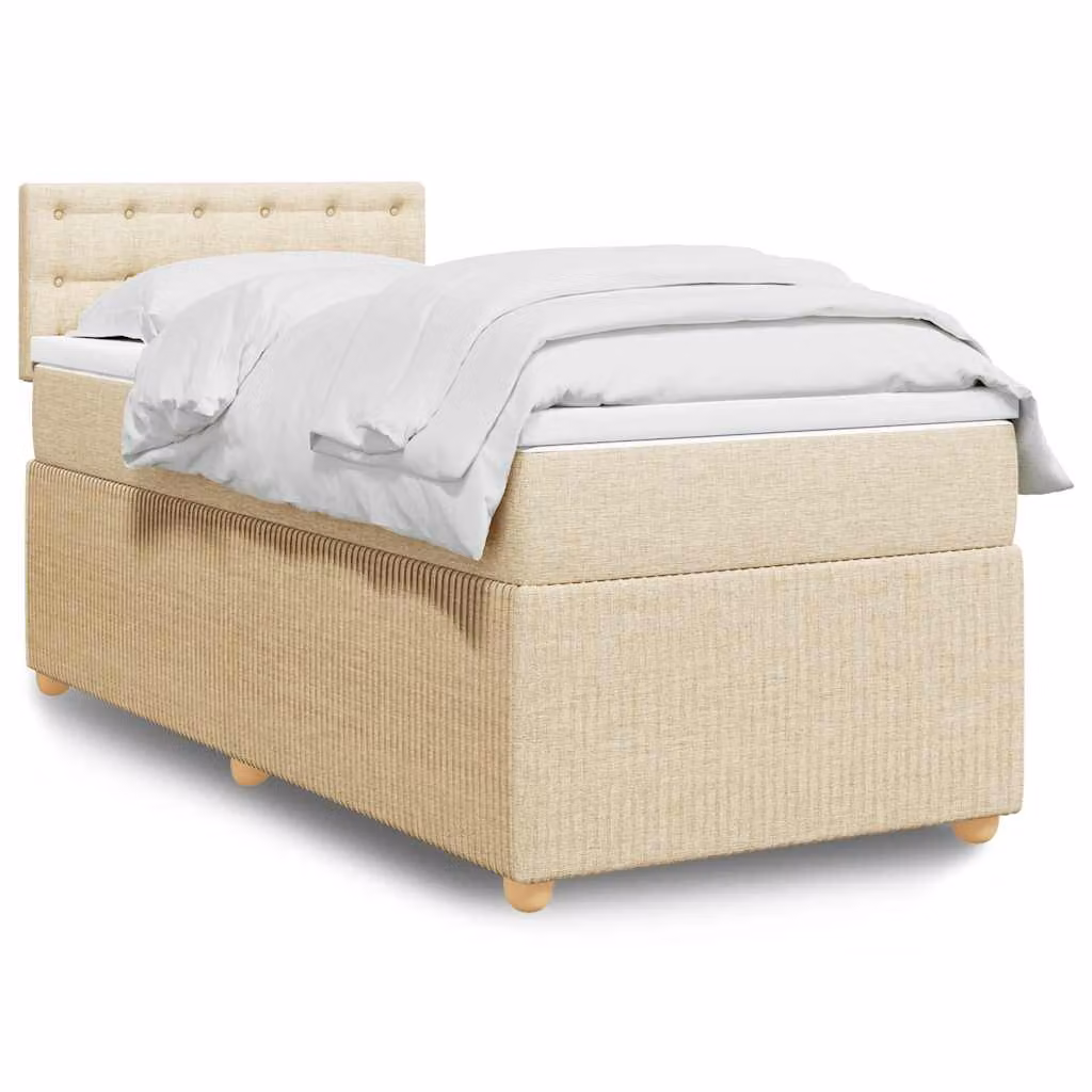 vidaXL Letto Ibrido con Giroletto a Molle e Materasso in Tessuto Beige e Bianco L/P/H: 90 x 190 cm