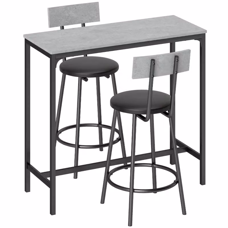 Set tavolo da bar alto Minimal con 2 sgabelli imbottiti grigio e struttura con poggiapiedi – 2