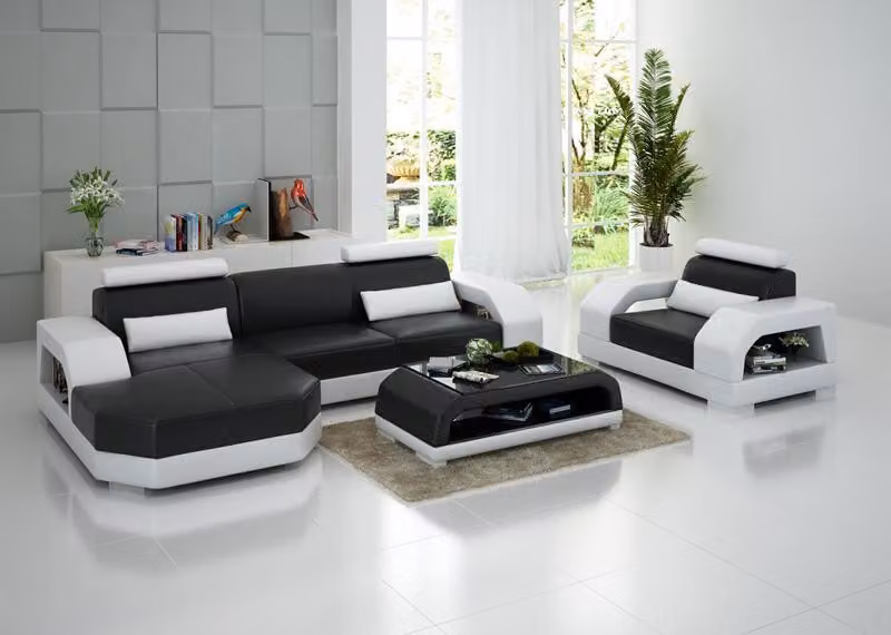 Ledersofa Couch Wohnlandschaft Ecksofa + 1 Sitzer Garnitur Design Modern G8001E