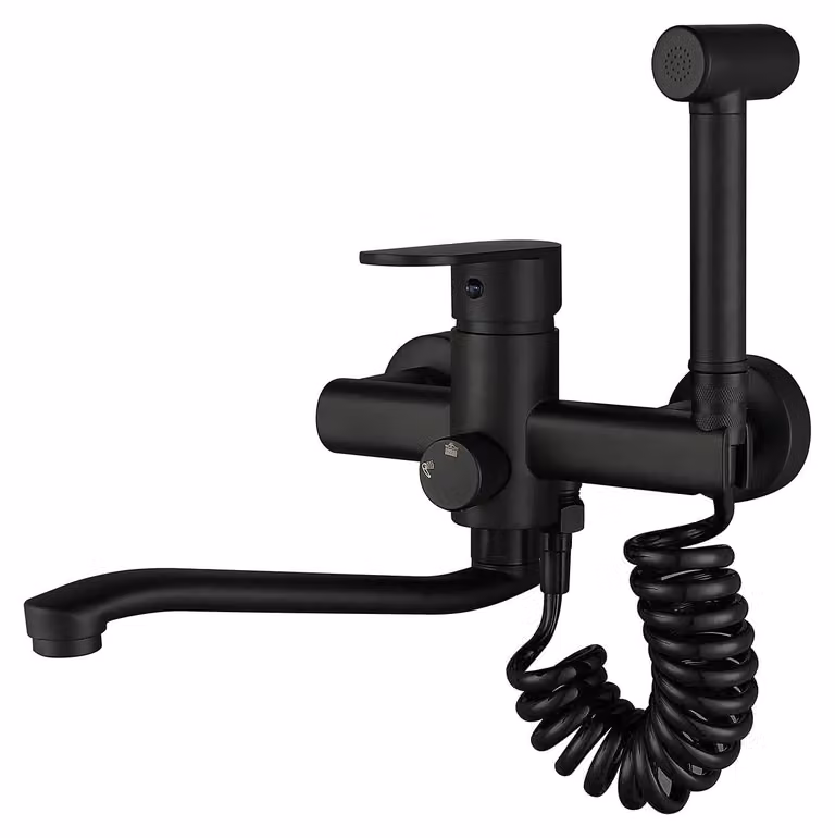Miscelatore monocomando a due fori, altezza 25 cm, con bocchetta girevole a 360° e doccetta