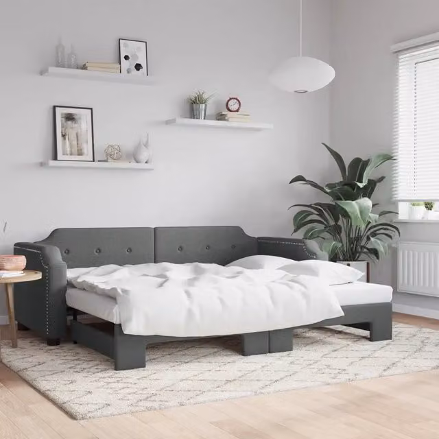 Divano Letto con Letto Estraibile-Sofa Letto-Daybed Grigio Scuro 100x200 Tessuto 407643