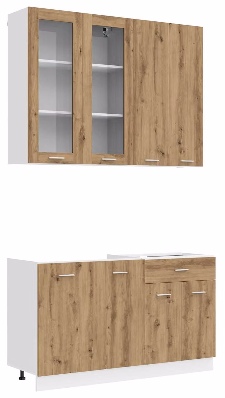 Set da cucina LYON, 4 pezzi, in legno impiallacciato effetto "Artisan" (rovere)