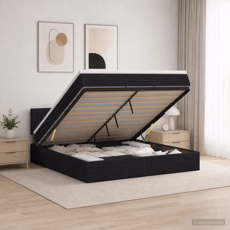 Letto ottomano con materasso vidaXL in tessuto nero L: 160 cm, P: 200 cm, H: 203 cm