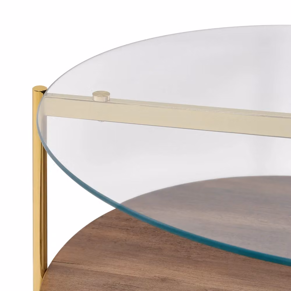 Tavolino rotondo Beliani con piano in vetro trasparente e struttura oro stile glamour, L: 80 cm, P: 80 cm, H: 45 cm – 2