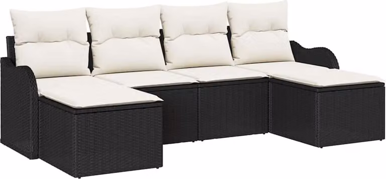 Set Divano da Giardino con cuscino 6 pcs Nero Poly Rattan