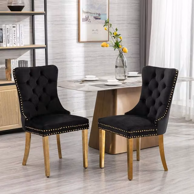 Set di 2 sedie Nikki Xylo in velluto nero con gambe dorate