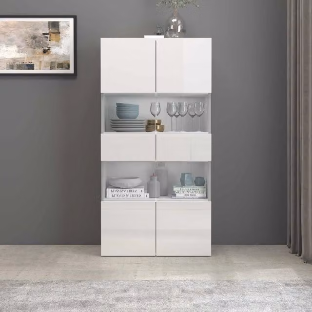 WHOUS Vetrinetta espositiva Egypt con 2 ante e 4 ripiani bianco lucido 80x38x160 cm