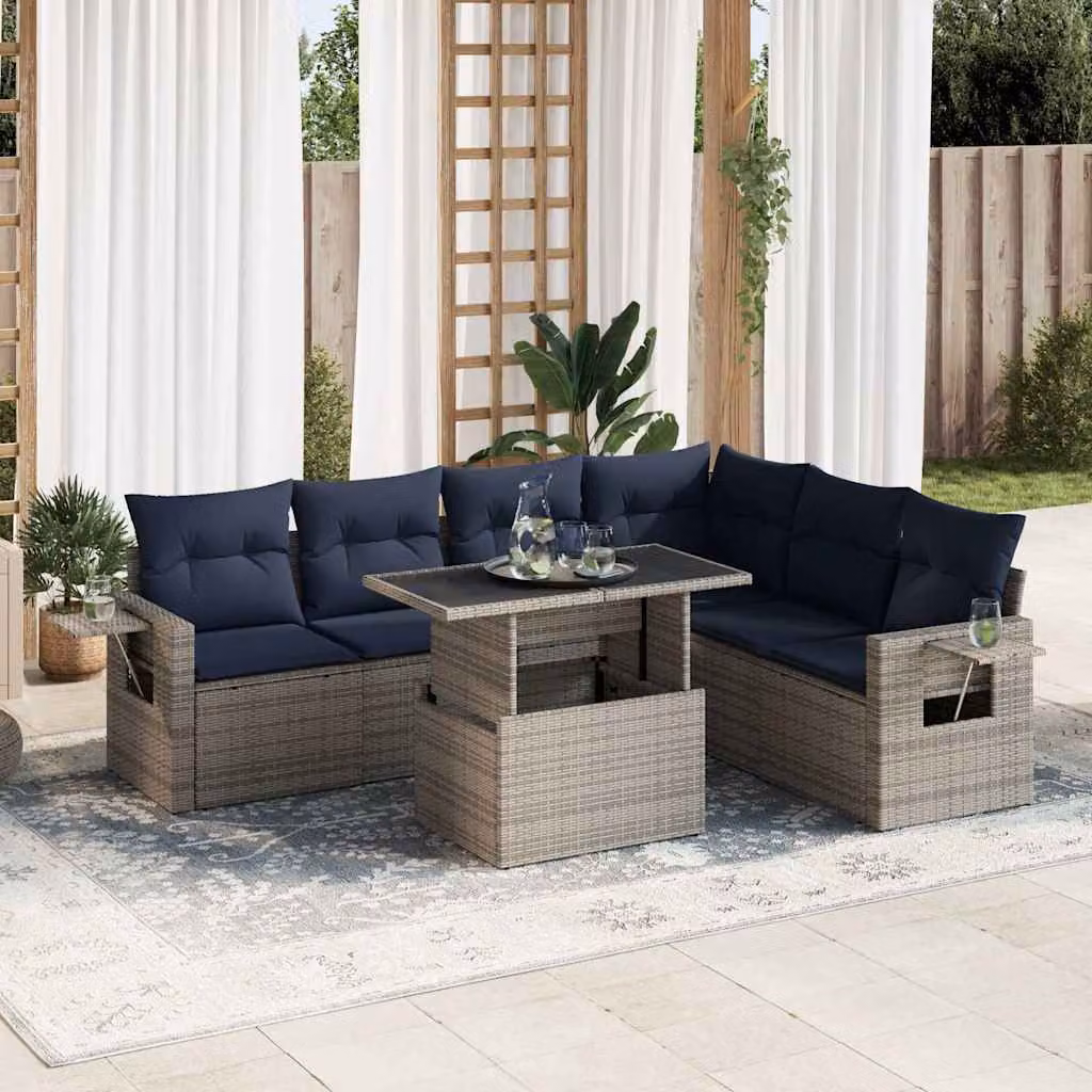 Maison Exclusive - Set Divani da Giardino con Cuscini 7pz Grigio Polyrattan