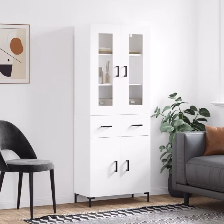 Credenza moderna vidaXL bianca con ante in vetro e ripiani interni L: 69,5 cm, P: 34 cm, H: 180 cm