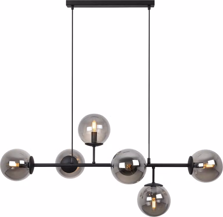 Plafoniera Siena nero 6 luci vetro grigio fumo E14 bracci lunghi