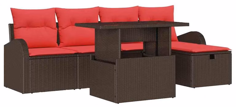 Set Divano da Giardino con cuscino 6 pcs Marrone polyrattan