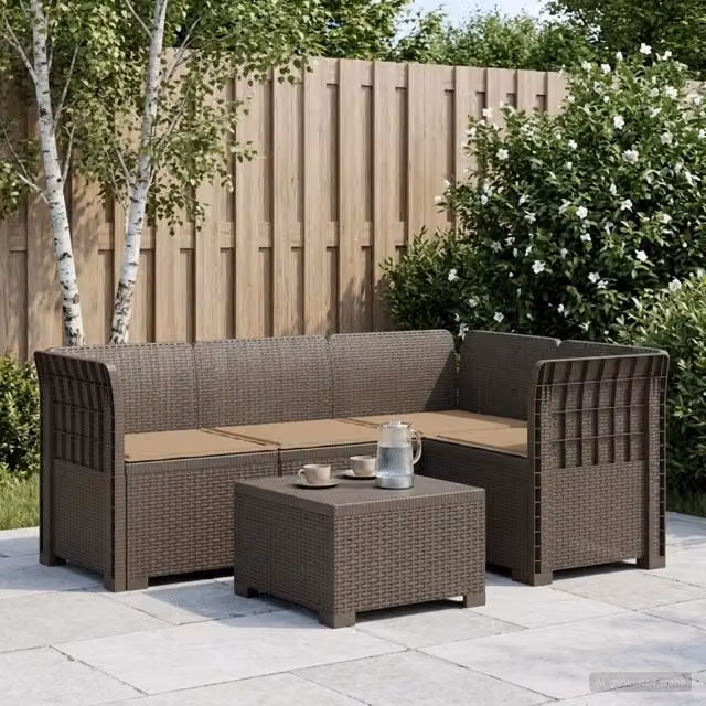 Divano da Giardino 4 Posti con Cuscini Aspetto Rattan PP 3443976