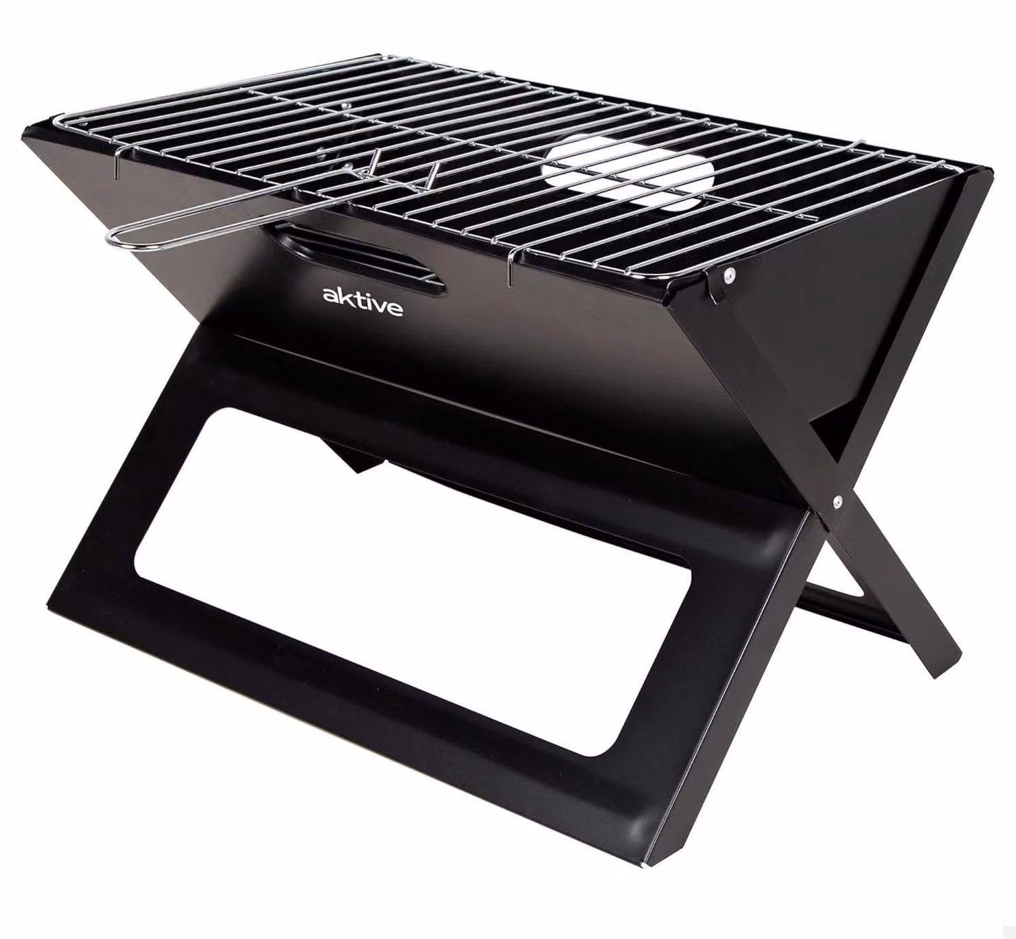 Griglia pieghevole, dimensioni 45x29x30 cm, in acciaio, colore nero, forma rettangolare, con maniglia per il trasporto, ideale per il campeggio