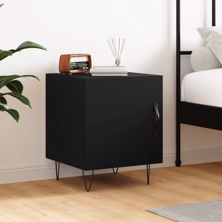 Comodino moderno vidaXL nero in legno e metallo da appendere a parete L/P/H: 40 x 40 x 50 cm