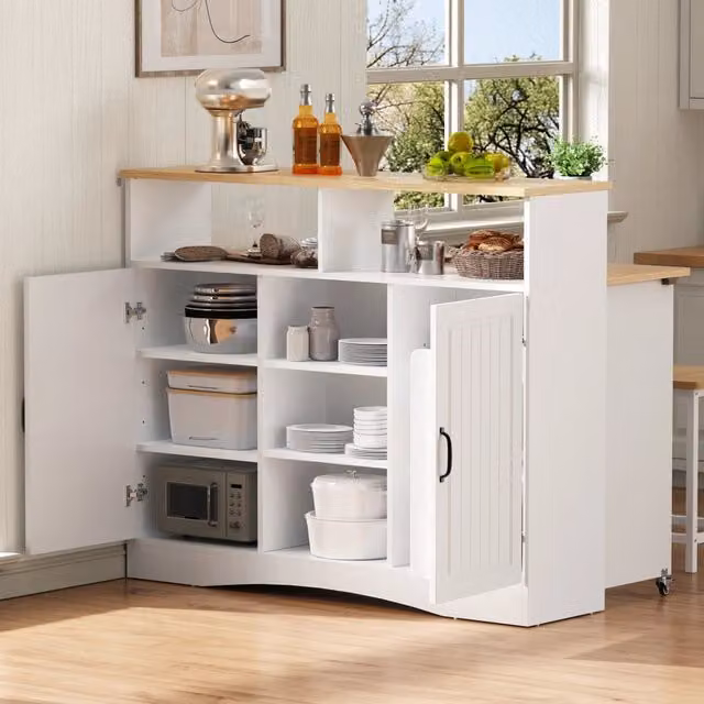 Mobile cucina OKWISH bianco con piano ribaltabile, 2 sgabelli, ripiani regolabili e vani aperti, L: 97.5 cm, P: 30.0 cm, H: 110.0 cm