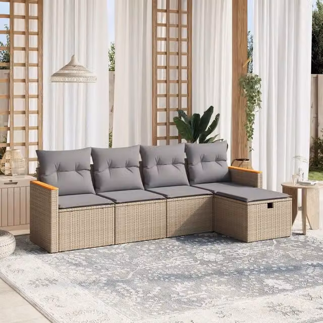 Set Divano da Giardino 5 pz con Cuscini Beige Misto Polyrattan 3265287