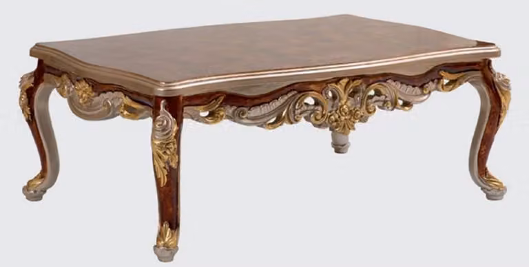 Casa Padrino tavolo da salotto barocco marrone / argento / oro 130 x 85 x h. 50 cm - Tavolino nobile in legno massiccio in stile barocco - Mobili da salotto barocchi