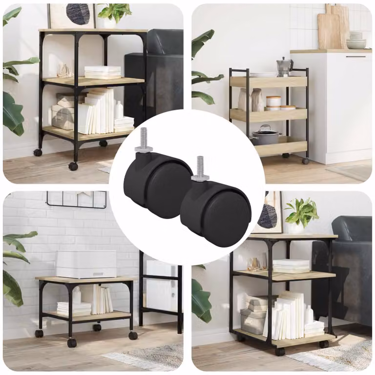 Set di 2 ruote piroettanti vidaXL in ferro e plastica, colore nero e argento, L/P/H: 4,01 x 4,01 x 3,78 cm