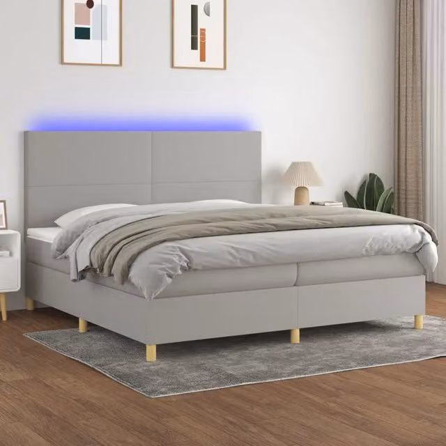 Letto a molle con illuminazione LED e porta USB vidaXL in tessuto grigio, L/P: 200 x 200 cm – 1