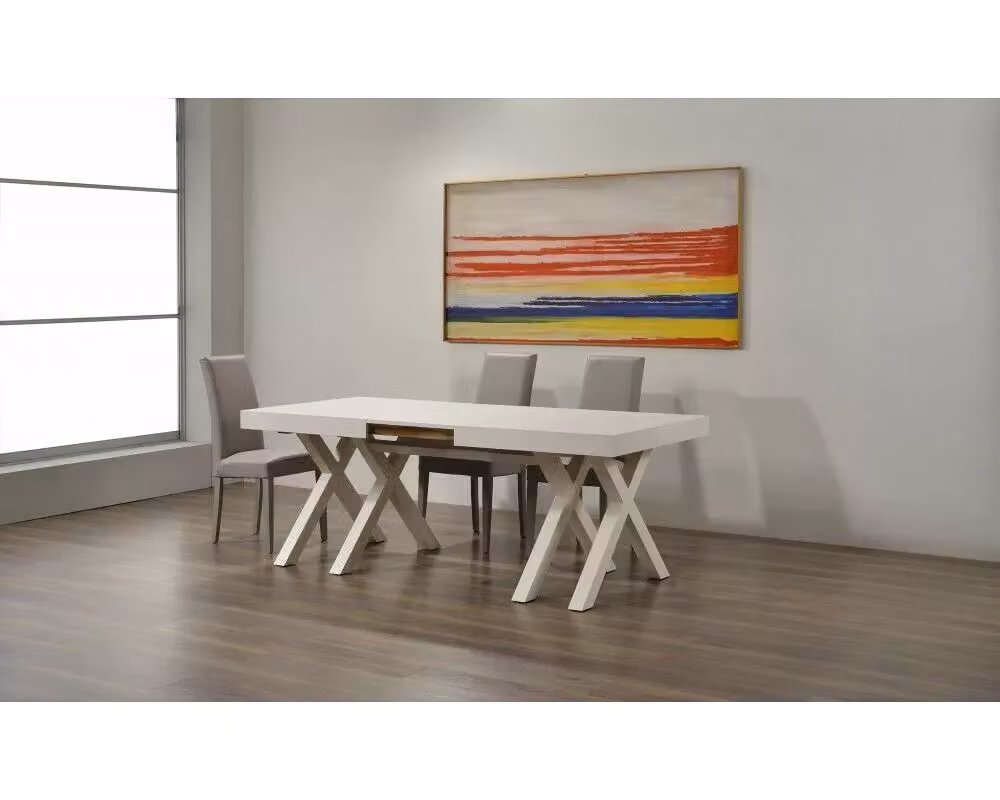 Tavolo rettangolare allungabile Mobili 2G bianco con base a croce L: 160 cm, P: 90 cm, H: 76 cm – 2