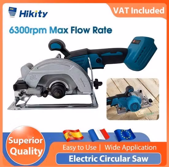 Mini sega circolare cordless Hikity blu da 500 W con 6300 giri/min
