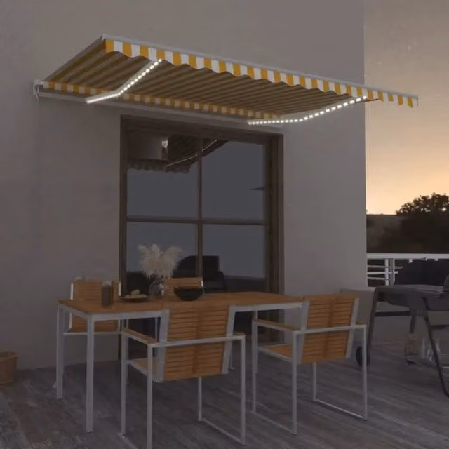 Tenda da sole retrattile manuale Videx con LED in alluminio e poliestere, L/P: 450 x 350 cm, Giallo Bianco