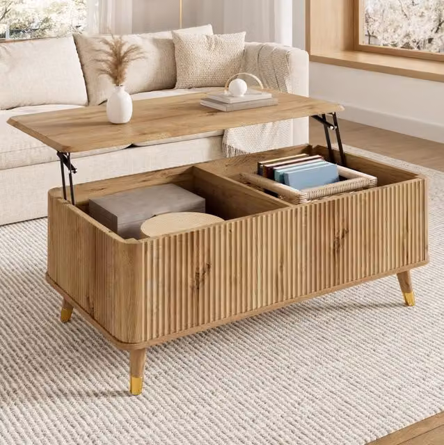 Tavolino da salotto multifunzionale in MDF con piano regolabile e struttura effetto legno 97x52x56,5 cm