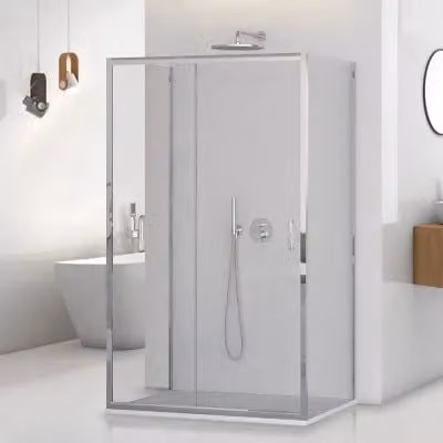 Box doccia Tay a 3 lati con porta scorrevole in vetro trasparente, forma rettangolare L/P/H: 120 x 80 x 195 cm